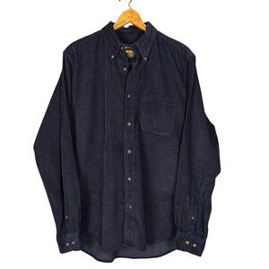 Eddie Bauer Navy Corduroy Oversized Button-Down Shirt Size Medium – 100% Cotton